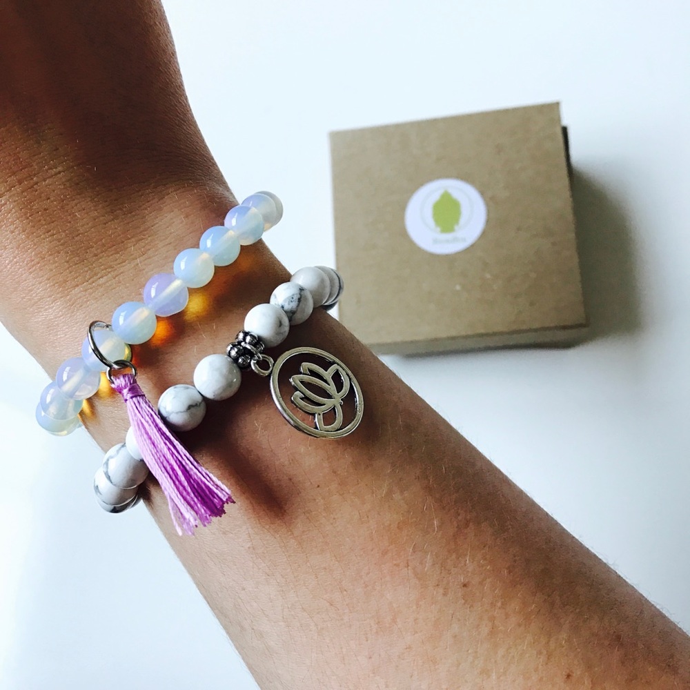 NWT Set of 3 Crystal Stone Mala Bead Stretch Bracelets